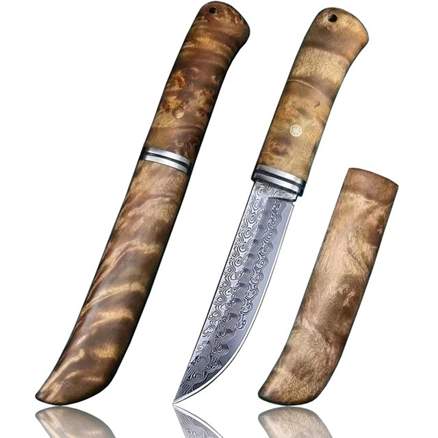 木製シース―のダマスカス鋼のナイフ