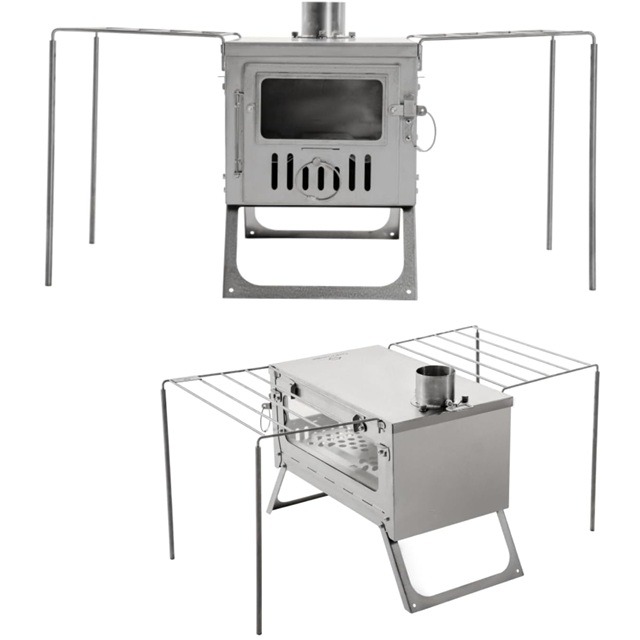 オプションのサイドテーブルで機能拡張したチタン薪ストーブ