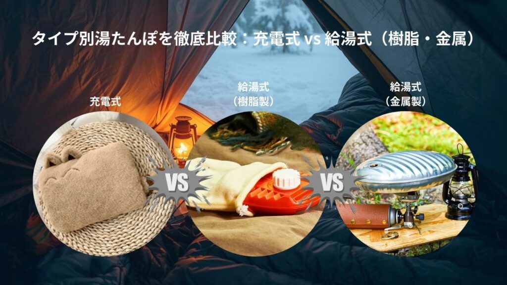 タイプ別湯たんぽを徹底比較:充電式 vs 給湯式(樹脂・金属)