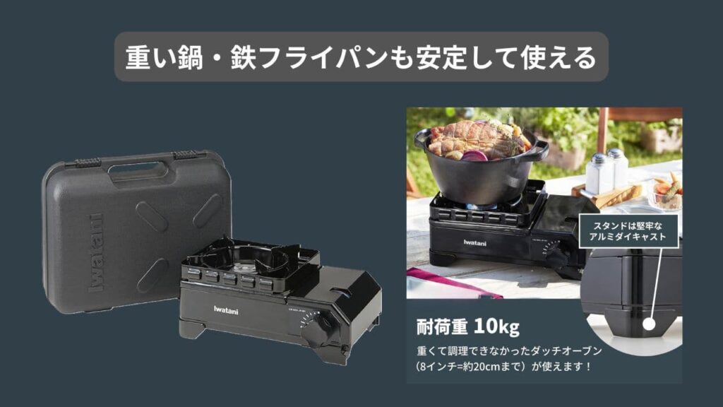 IWATANIのタフまるジュニアは重い鍋・鉄フライパンも安定して使える
