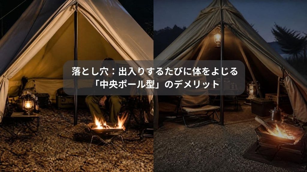 中央ポール有りテントのデメリットが解る画像
