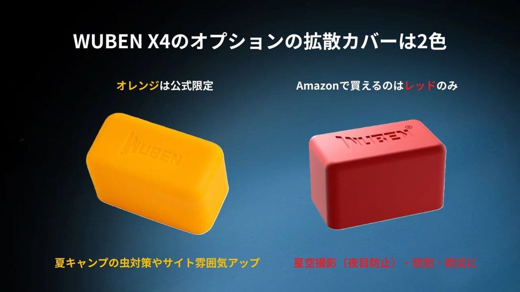 WUBEN X4のオプションの拡散カバーはオレンジとレッドの2色