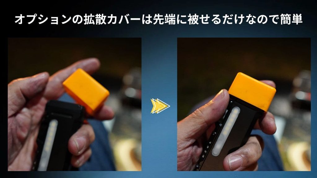 WUBEN X4にオプションの拡散カバーをかぶせている画像